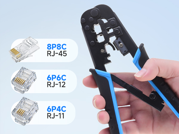 Modular RJ45 Crimp Tool (Ethernet Crimper) with Built-in Wire Cutter and Stripper