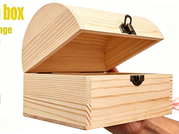 Wooden Treasure Chest Box with Hinged Lid &amp;amp; Vintage Clasp