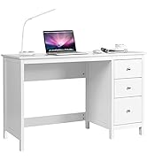 Tangkula White Desk with Drawers, Modern Home Office Computer Desk with Storage Drawers &amp; Spaciou...