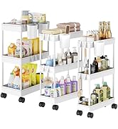 Slim Storage Cart, 3 Pack Narrow Bathroom Cart for Small Space Storage with Plastic Basket Small ...