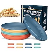 HOTEC Unbreakable Deep Dinner Plates Wheat Straw Plastic Plates Dishwasher Safe Kitchen Plates Di...