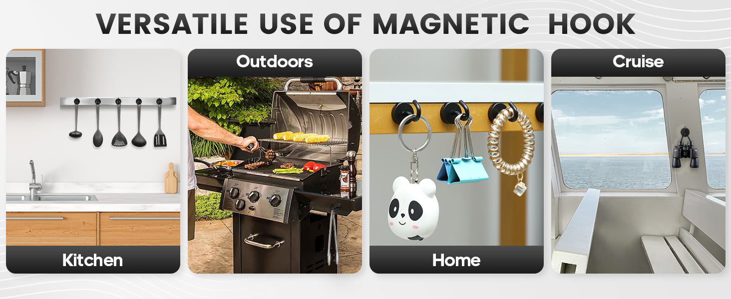 Versatile uses of black magnetic hooks new design with steel tube inside the base ideal for cruise