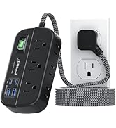 Power Strip Surge Protection- 6 Widely Outlets with 4 USB Ports, 5 Ft Ultra Flat Plug Extension C...