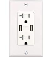 Baomain USB Charger Outlet 3.1A 5VDC and Two 20Amp Duplex Receptacle, Tamper Resistant Outlet, UL...