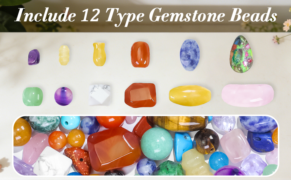 This gemstone set include 12 type unique gemstone beads,with 1mm hole