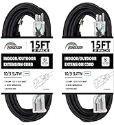 HONDERSON 2 Pack 15FT Lighted Outdoor Extension Cord - 10/3 SJTW Heavy Duty Black Extension Cable...