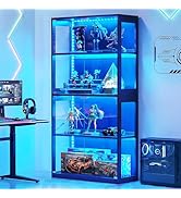 AODK Display Case with RGB Lights, 4-Tier Display Cabinet with Glass Doors and Storage Shelves, G...
