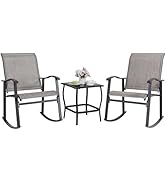 Shintenchi 3 Piece Rocking Bistro Set, Outdoor Furniture with Rocker Chairs and Glass Coffee Tabl...
