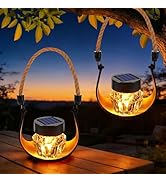 Toodour 2 Pack Hanging Solar Lantern Outdoor -Solar Lanterns with Flickering Flame, Waterproof Ga...