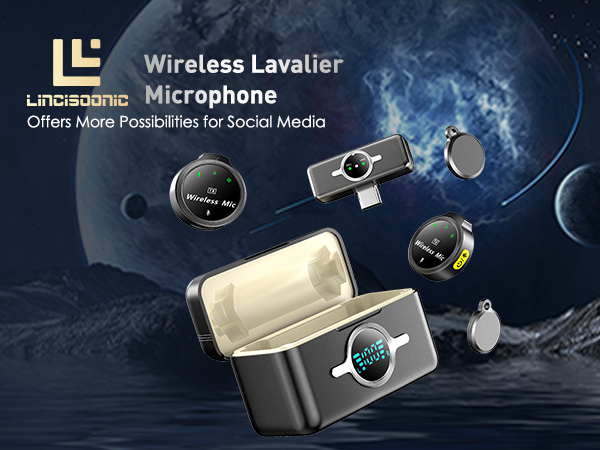 Wireless Lavalier Microphone with charging case, ideal for streaming and social media.