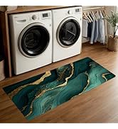 ANNA QUEEN Green Marble Laundry Room Rug 20x47 Inch – Gold Abstract Non Slip Runner Mat for Kitch...