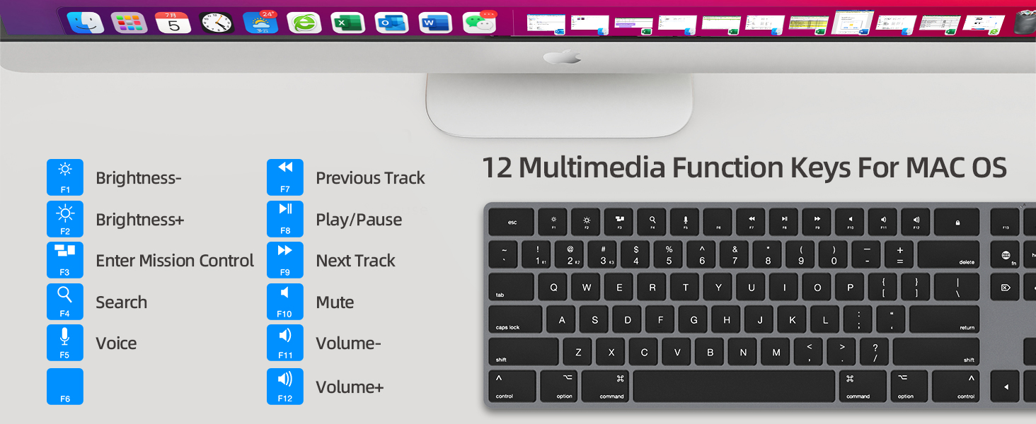 Bluetooth Slim Keyboard for Mac Low-Profile Silent Flat Key Apple iMac, MacBook, Mac