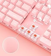 Merdia Mechanical Keyboard Gaming Keyboard | Red Switch Pink Backlit Keyboard | 104 Keys US Layou...