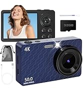 Digital Camera for Photography Autofocus, 4K Point and Shoot Cameras with 32GB SD Card, 16X Digit...