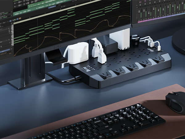 PC gaming and office accessories large surge protector power strip