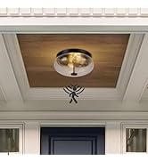 Rosient Motion Sensor Outdoor Ceiling Light, Black Modern Design Ceiling Light Fixture with Rippl...