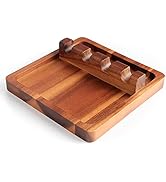 Acacia Wood Utensil Rest with Drip Pad for Multiple Utensils, 4 Slots Available, BPA-Free Spoon R...