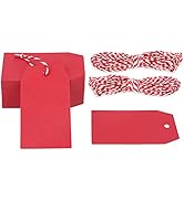 G2PLUS 100PCS Blank Gift Tags with String,2.8''×1.6'' Red Hanging Labels, Rectangle Present Tags,...