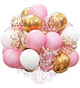 OuMuaMua 60Pcs Pink Gold Confetti Latex Balloons Kit, 12 Inch Pink White Gold Helium Balloons Par...
