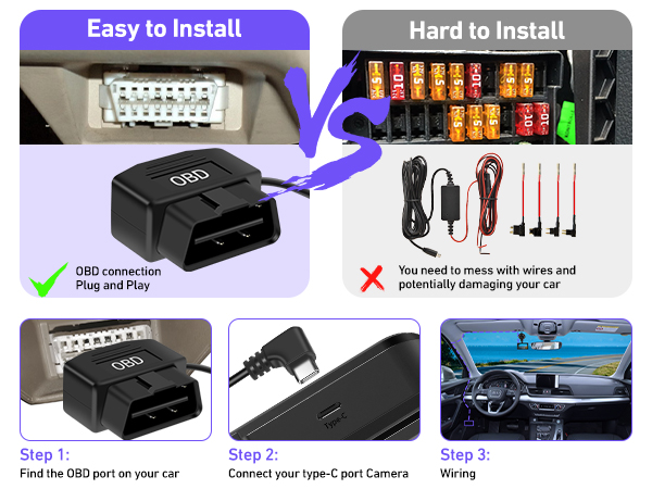OBD power cable for dash cam