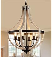 MEIXISUE Farmhouse 6-Lights White Birch+Black Antique Metal Chandeliers Pendant Light Fixtures fo...