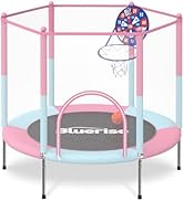 BLUERISE 55IN 6FT Toddler Trampoline for Kids Indoor Outdoor Play for Kids Trampoline Basketball ...
