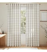 NICETOWN Plaid Window Curtain, Linen Sheer Curtains 84 inches Long for Living Room and Bedroom Dr...