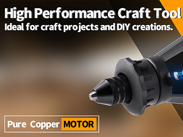 High-performance craft tool with a black handle and metal tip. Features a pure copper motor for DIY projects and crafts.