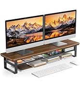 NestNeat Dual Monitor Stand, 35.4 Inch Monitor Stand Riser for 2 Monitors, 2 Tiers Wood Desk Shel...