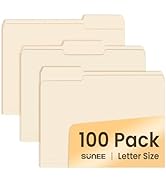 SUNEE Manilla Folders Letter Size (8.5 x 11 inches),100 Per Box, 1/3 Cut Tab for Easy Labeling an...