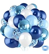 Navy Blue White Balloons Set, Include 50pcs 12inch Metallic Blue Confetti Balloons and Pastel Lig...