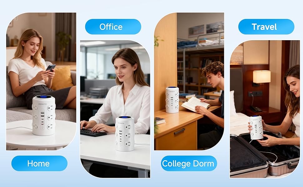 Tower Power Strip with 1 Dedicated PD 20W Fast-Charging Port