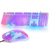CHONCHOW RGB Gaming Keyboard and Mouse Combo,USB Wired Custom Clear Keyboards, Rainbow LED Backli...