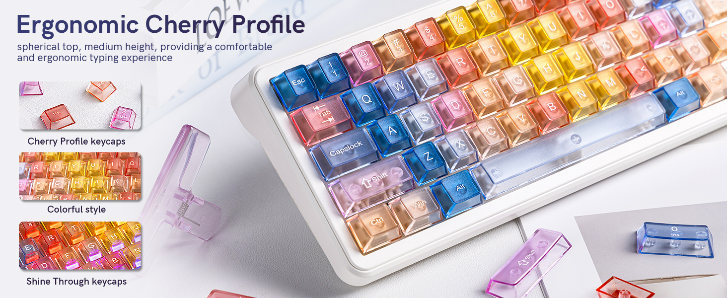 Clear keycaps Set,Translucent Jelly Key caps Shine Through keycaps,Cherry Profile Custom keycaps