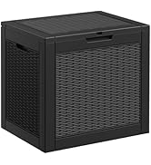 PatioZen 30 Gallon Deck Box, Wicker Pattern Resin Outdoor Storage Box Waterproof, Outside Deck Bo...