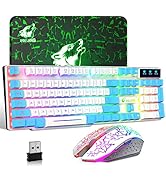 Wireless Gaming Keyboard and Mouse Combo Muti-Color Keycaps Rainbow Backlit Mechanical Feel Keybo...