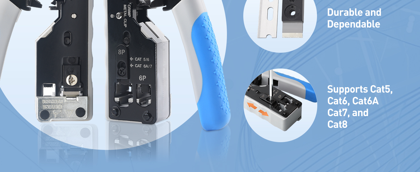 Modular RJ45 Crimping Tool for Shielded Pass Through Connectors