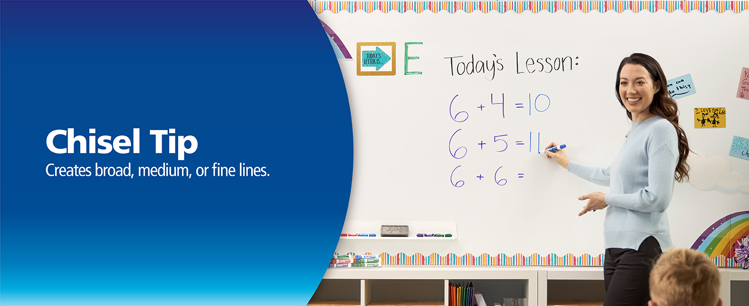 Teacher using chisel tip dry erase marker