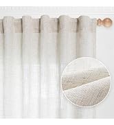 MYSKY HOME Linen Curtains for Living Room, Natural Semi Sheer Curtains &amp; Drapes 84 inches Length ...