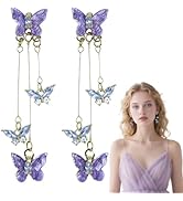 Purple Butterfly Earrings for Women with Lavender Dress, Sparkle Crystal Halloween Dangle Earring...