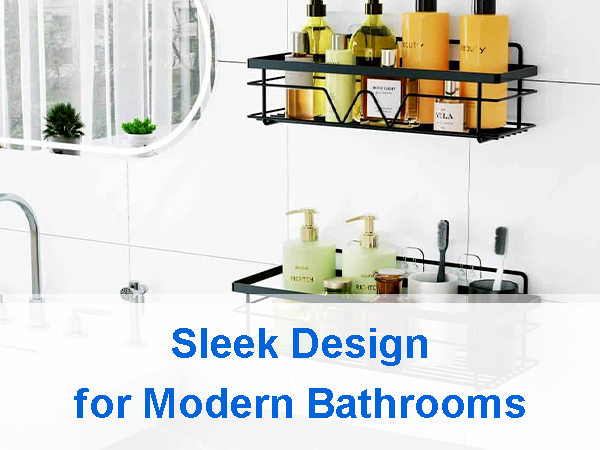 Sleek black adhesive shower caddy for modern bathrooms