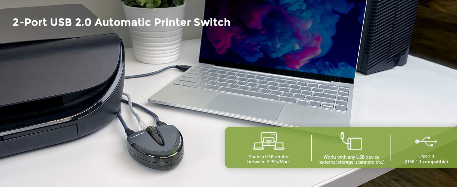 2 port USB 2.0 Automatic Printer Switch