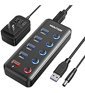 Powered USB Hub 3.0, Wenter 5-Port USB 3.0 Hub (4 Faster Data Transfer Ports+ 1 Smart Charging Po...
