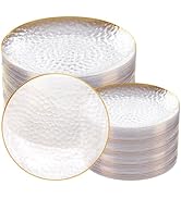 Rubtlamp 100Pcs Clear Gold Plastic Plates, Clear Disposable Plates With Gold Rim, Heavy-duty Part...