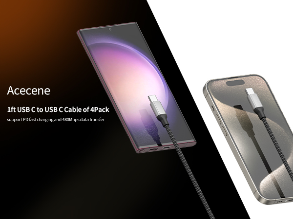 1ft USB C to USB C Cable 4Pack