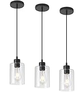 KLSS Modern Black Farmhouse Clear Glass Cylinder Pendant Light Fixture,Mini Pendant Lighting for ...
