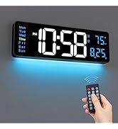 CandyHome Large Digital Wall Clock, 16" Large Display with Night Light, DST, Date, Week, Temperat...