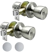 DSJJBLL Door Knob with Lock and Key, Stainless Keyless Round Ball Lock Interior/Exterior Door Kno...