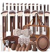 HGHDBT 57Pcs Brown Makeup Brushes Set Professional with Case Premium Synthetic for Foundation Con...