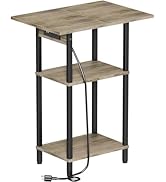 Asgolion Tall End Table with Charging Station, Skinny Nightstand with USB Ports and Outlets, 3 Ti...